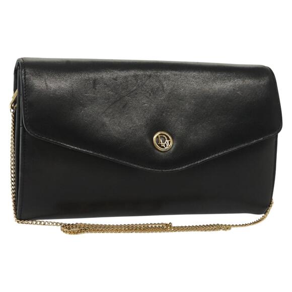 DIOR Chain Shoulder Bag Leather Black Gold - Picture 1 of 13